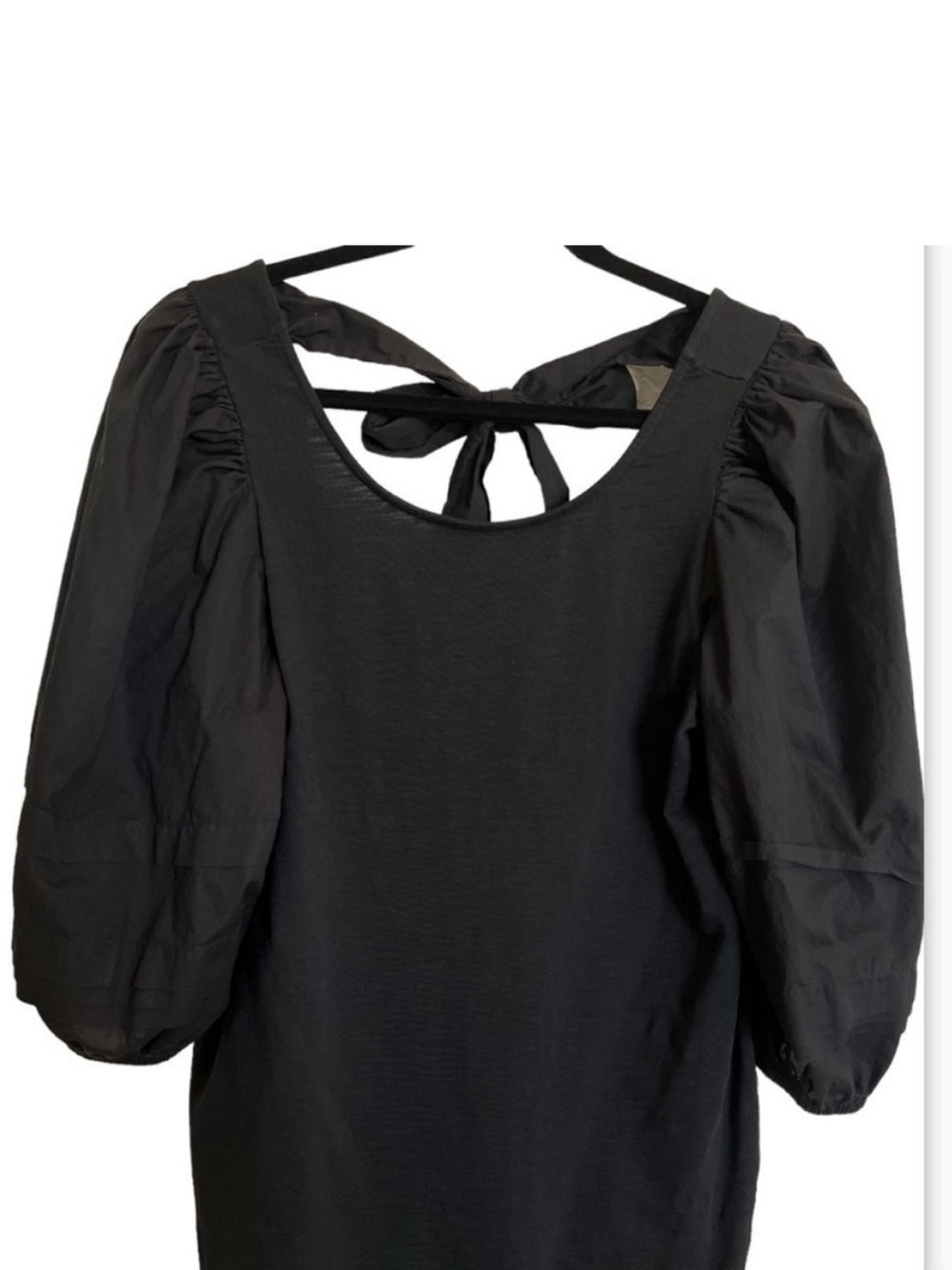 Nation LTD Calissa Black Puff Sleeve Mini Dress Tie Back Size L - Picture 7 of 11